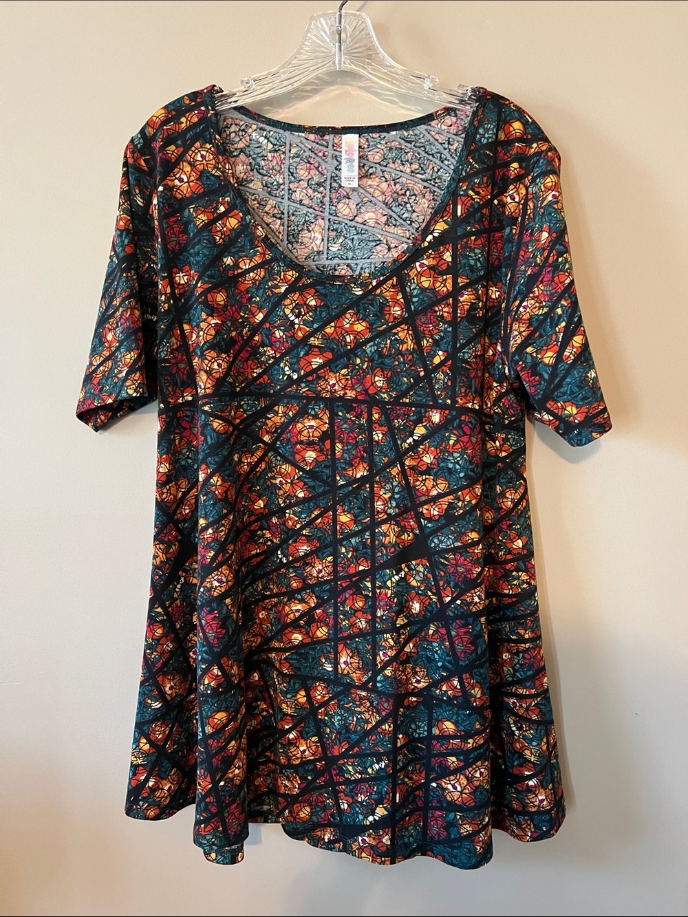 LuLaRoe Scoop-Neck A-Line Dress - Teal, Orange, Pink